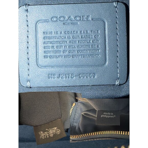 Coach Kleo Carryall C5689 Denim Blue Multi Leather Large Satchel Convertible Bag - Picture 9 of 10